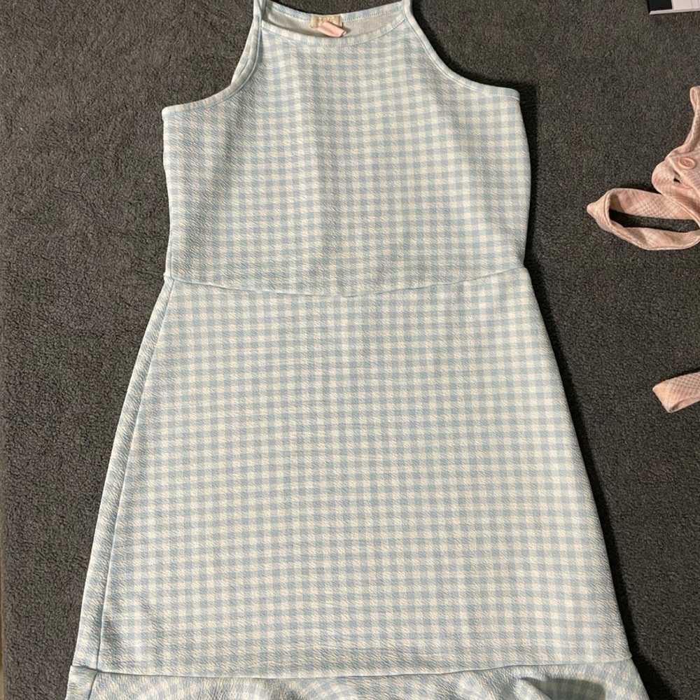 Forever 21 Girls 13/14 Blue and White Gingham Dress Lightweight